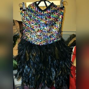 Muti-colored sequins & feather Dance Recital costume
